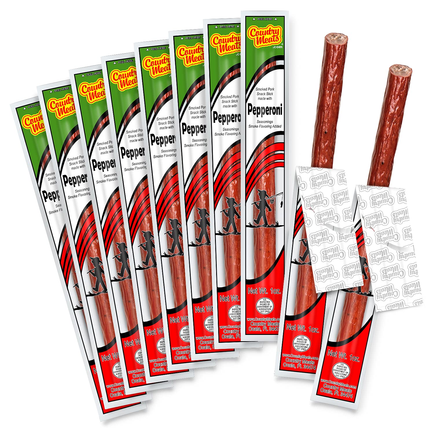 Country Meats, Meat Sticks, 0 Trans Fat, Usda Certified, Good Source Of Protein, Carb Conscious Snack (10 Meat Sticks, Pepperoni