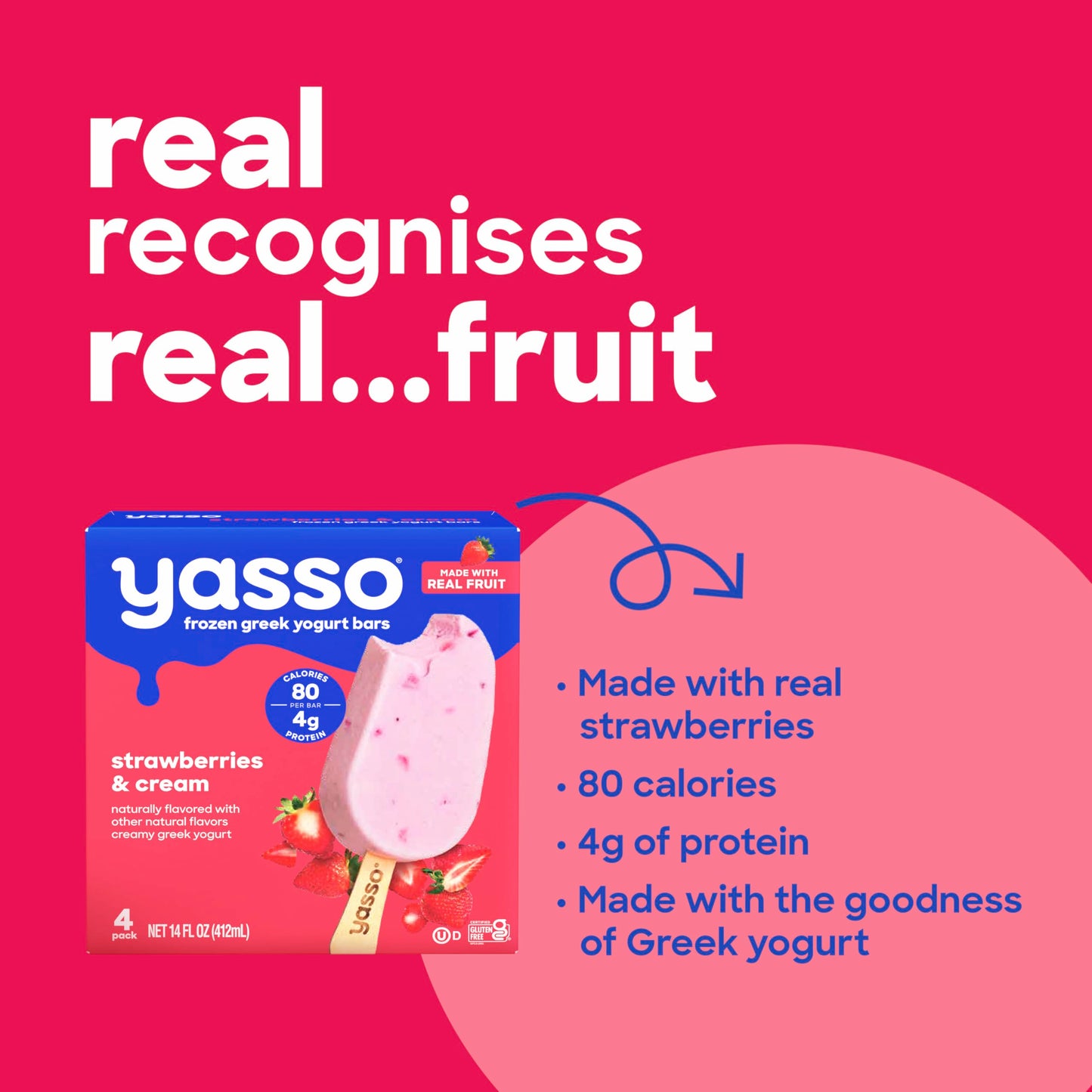 Yasso Frozen Greek Yogurt Bars Strawberries & Cream Bars 4 Count for a ridiculously creamy frozen snack made with the goodness o