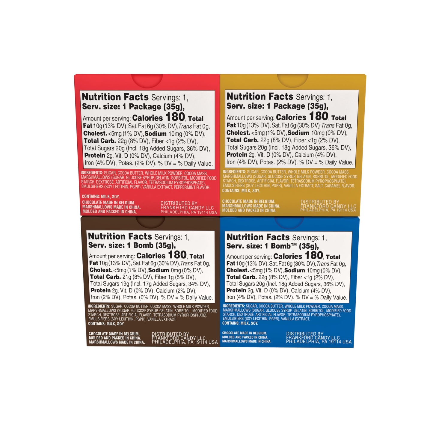 Hot Chocolate   4 Pack, Flavors Include (1) Original Flavor Melting Ball, (1) Salted Caramel, (1) Double Chocolate, & (1) Peppermint Hot Cocoa Gift By Frankford Candy