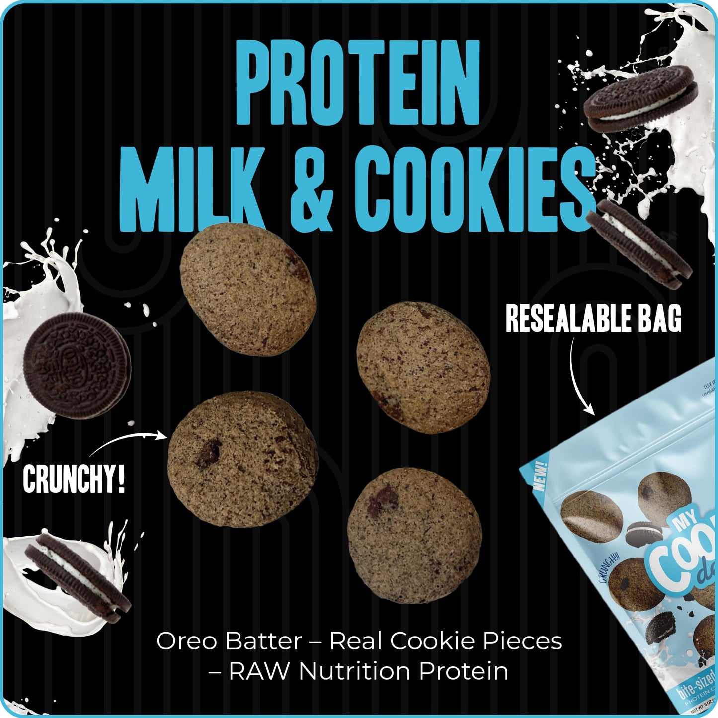 My Cookie Dealer Protein Cookies, Crunchy Milk & Cookies, 25g Protein, 6 Pack, Vegan, Individually Wrapped Snacks