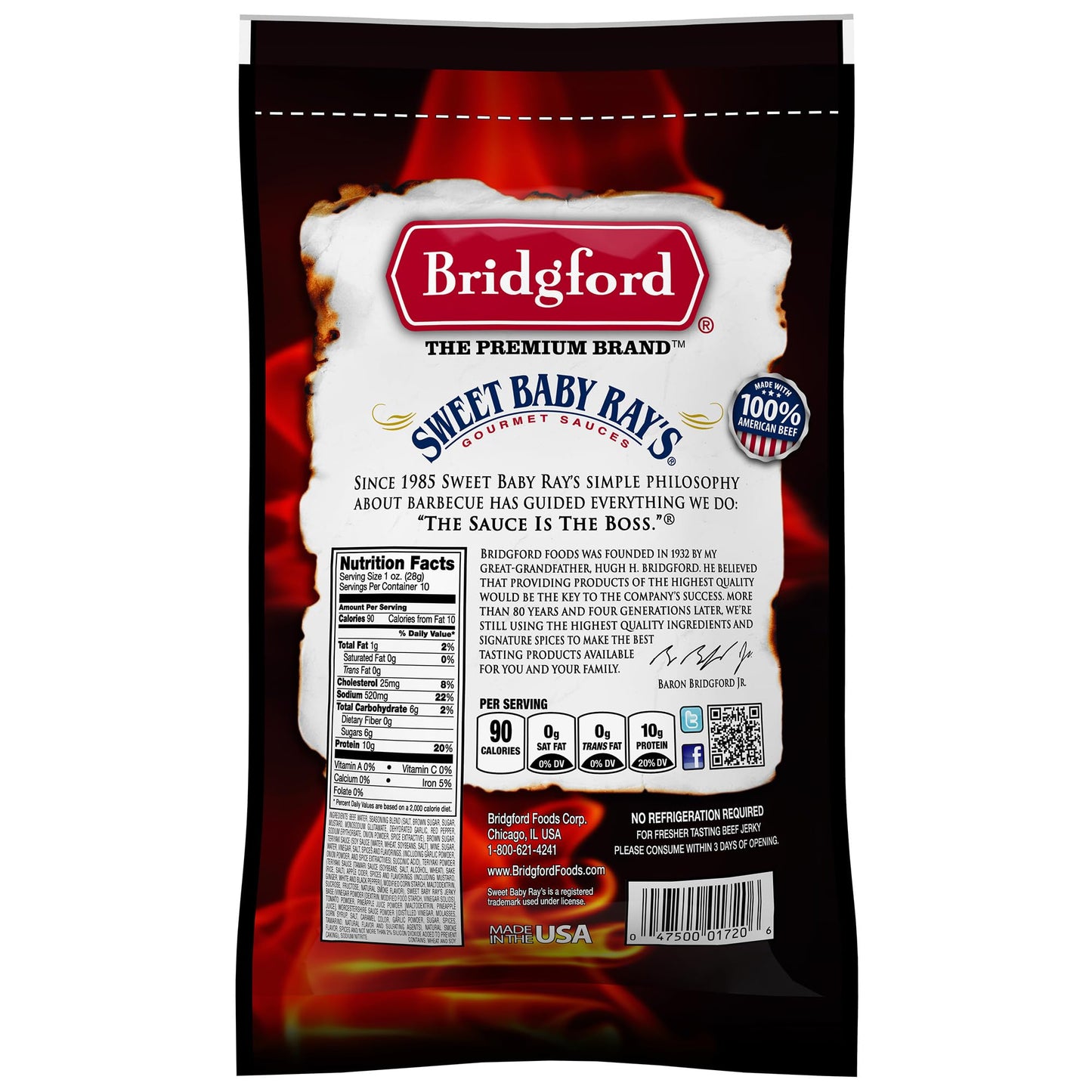 Bridgford Sweet Baby Rays Beef Jerky Sweet Teriyaki 10 Oz Pack Of 3 - High Protein Beef Jerky For Low Carb And High Protein Diet