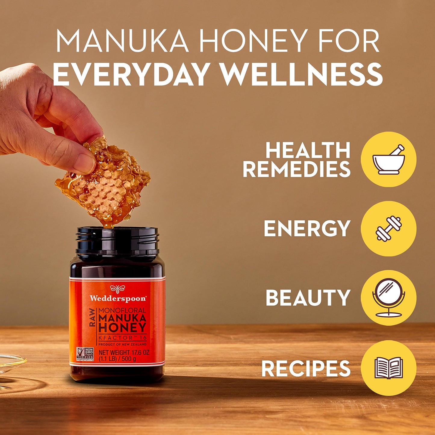Wedderspoon Raw Premium Manuka Honey Kfactor 16, 8.8 Oz, Unpasteurized, Genuine New Zealand Honey, Multi-Functional, Non-Gmo Sup