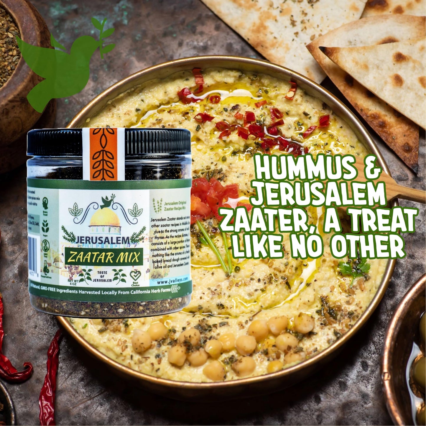 Jerusalem Zaatar Spice Mix Shaker by Julians Valleys | Made with Natural Herbs and Pure Sumac | 3.5 OZ | Zataar seasoning Shaker