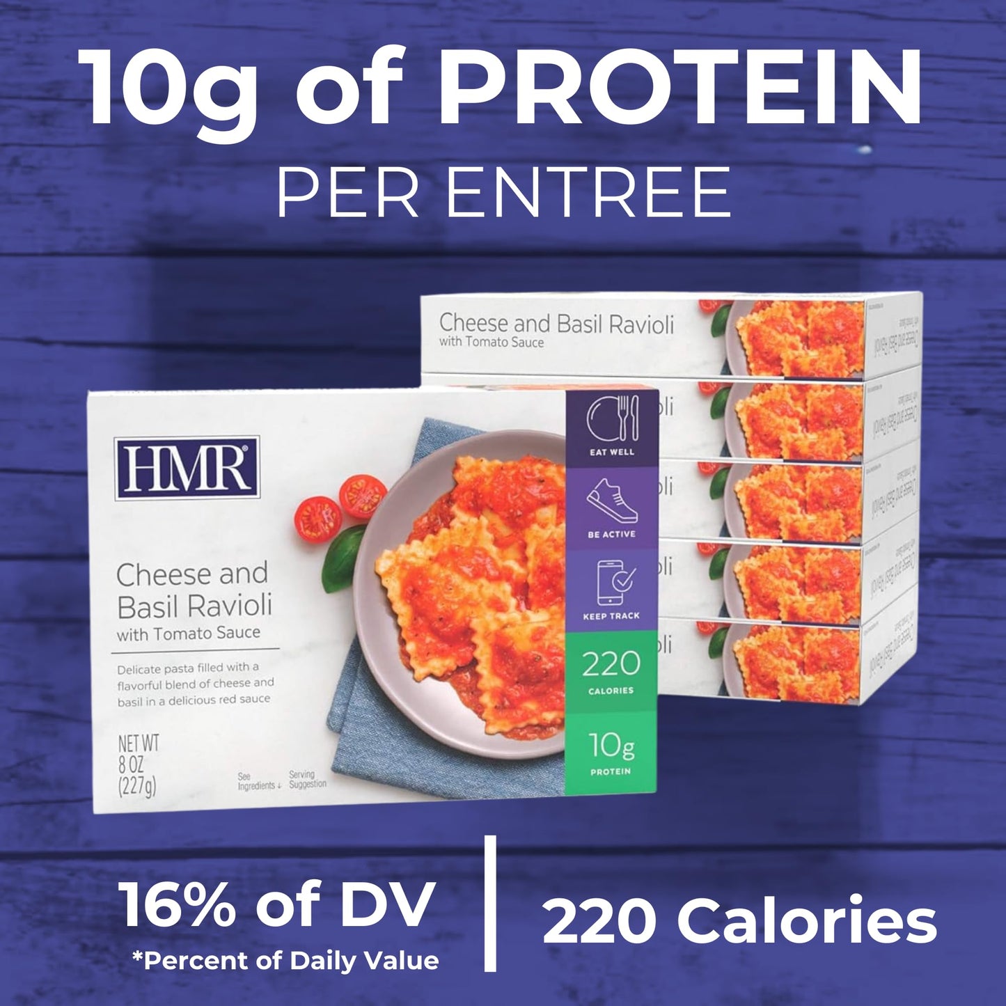 HMR Cheese and Basil Ravioli Entr  e | Pre-packaged Lunch or Dinner | Ready to Eat | Vegetarian | 10g of Protein | Low Calorie F