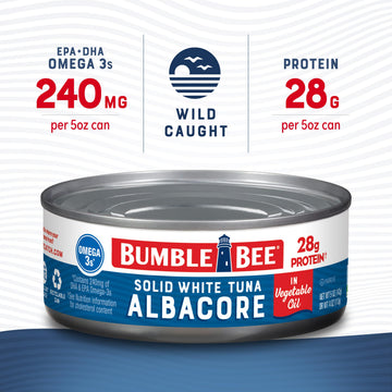 Bumble Bee Solid White Albacore Tuna in Oil, 5 oz Can, Pack of 24 - High in Omega-3s, Non-GMO, Gluten Free, Kosher