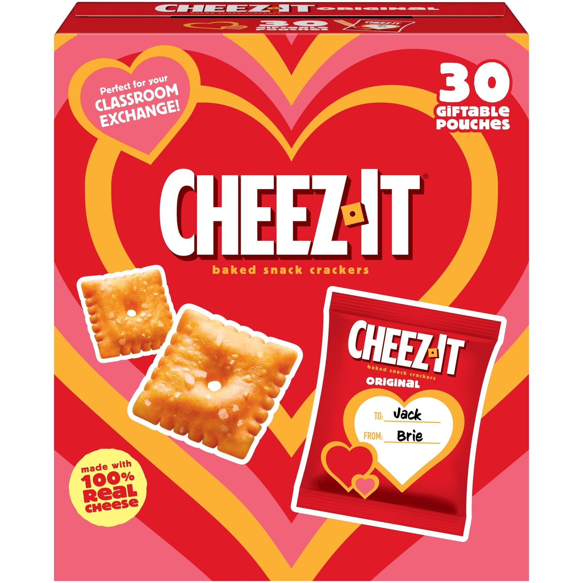 Cheez-It Cheese Crackers, Baked Snack Crackers, Valentines Day Snacks, Original, 30oz Box (30 Packs)