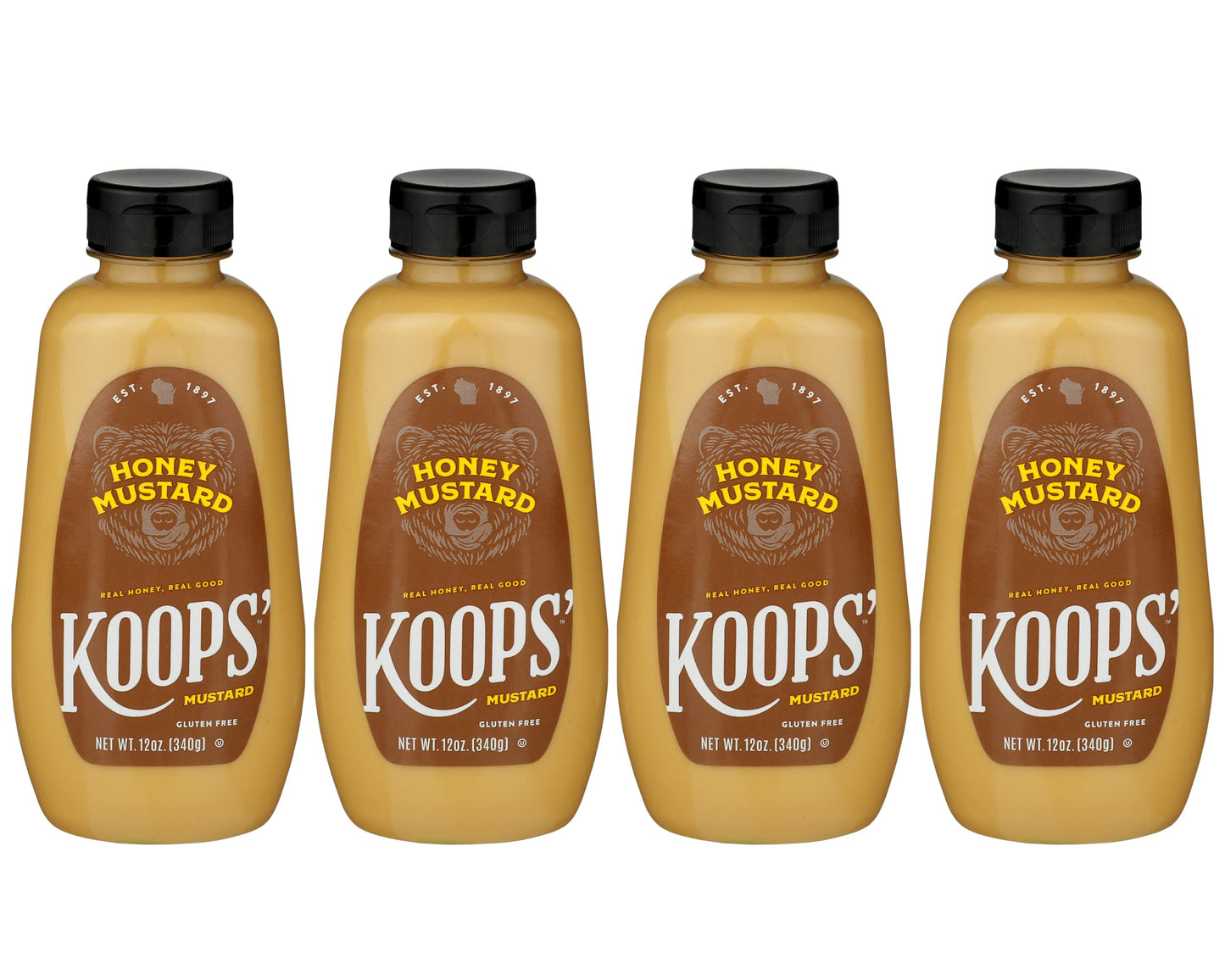 KOOPS Honey Mustard Gourmet Sauce, Gluten-Free & Kosher, 12 Oz, Pack of 4, Yellow