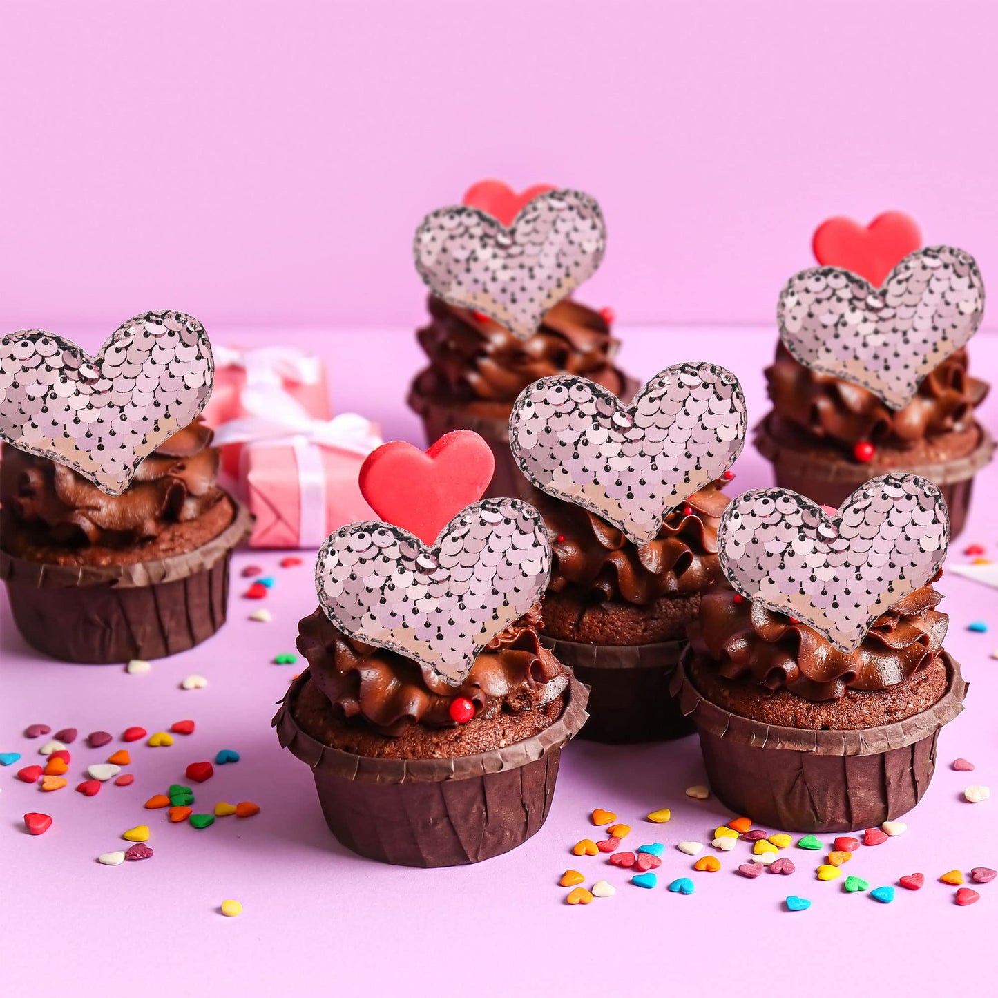 24Pcs Valentines Day Heart Cupcake Toppers Pink Valentines Day Cupcake Picks Decorations For Valentine'S Day Theme Wedding Engag