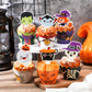 Fumete 72 Pcs Halloween Cupcake Toppers Party Cake Toppers Wrappers Pumpkin Vampire Witch Cupcake Toppers Halloween Cupcake Line