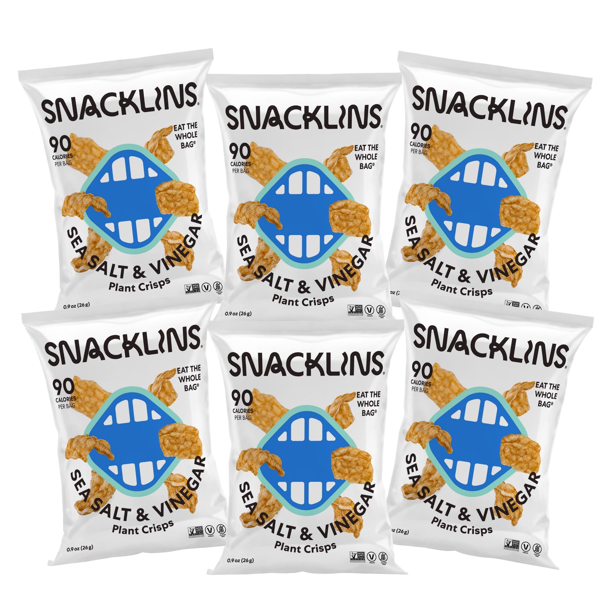 Snacklins Plant Based Crisps Sea Salt & Vinegar - Gluten Free, Grain Free, 100% Kosher, Vegan Healthy Snacks, Crunchy Puffed Sna