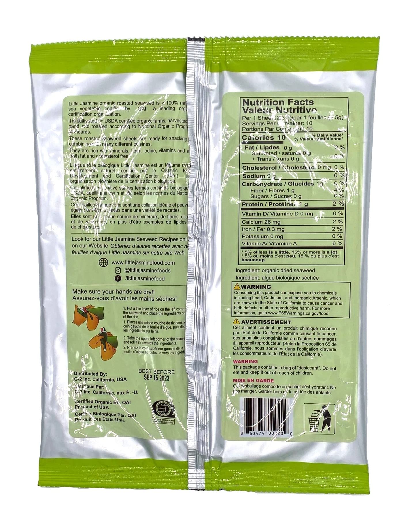 Little Jasmine Usda Organic, Non-Gmo Roasted Nori Seaweed-10 Full Sheets, Made In Usa