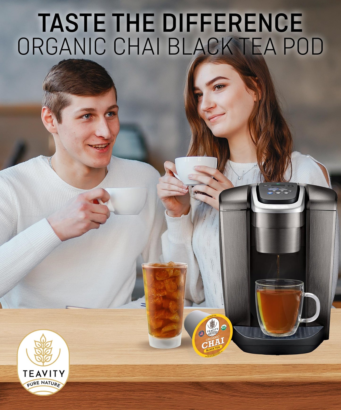 Teavity Organic Chai Black Tea Pods for Keurig, Naturally Caffeinated, 36 Count