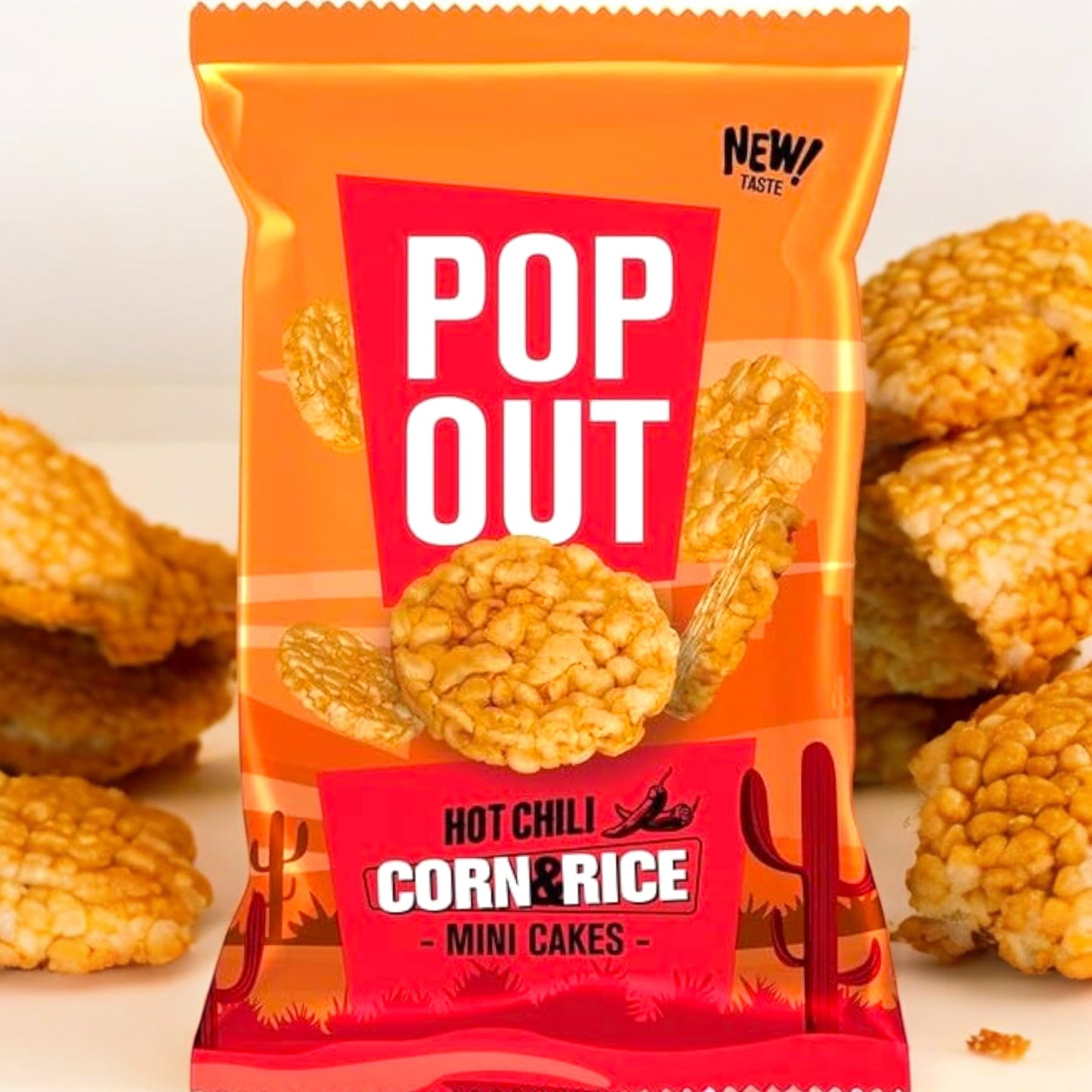 Popout Hot Chili Rice & Corn Cakes - Spicy And Crunchy Snack - 0.9 Oz (Pack Of 24) - Perfect For On-The-Go, Lunchboxes, And Snac