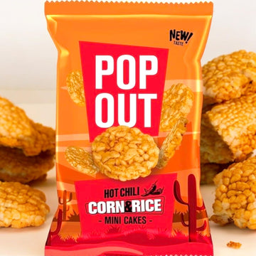 Popout Hot Chili Rice & Corn Cakes - Spicy And Crunchy Snack - 0.9 Oz (Pack Of 24) - Perfect For On-The-Go, Lunchboxes, And Snac