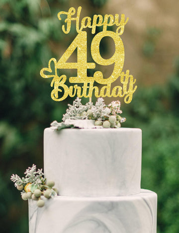 49 Birthday Cake Toppers-Gold Glitter, 49th Cake Topper for Men,49 Cake Topper For Women, 49th birthday decorations,49th Birthda