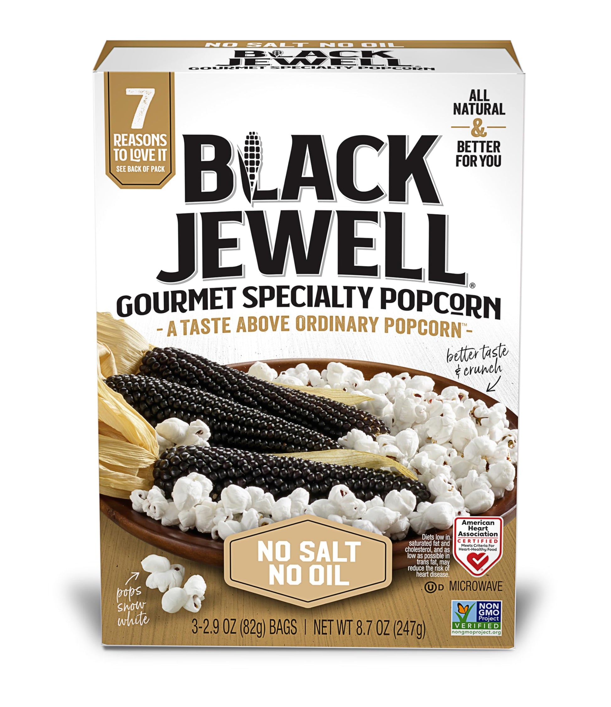 Black Jewell Gourmet Microwave Popcorn, Healthy Popcorn Snack, No Salt No Oil, 8.7 Ounces (Pack of 1)