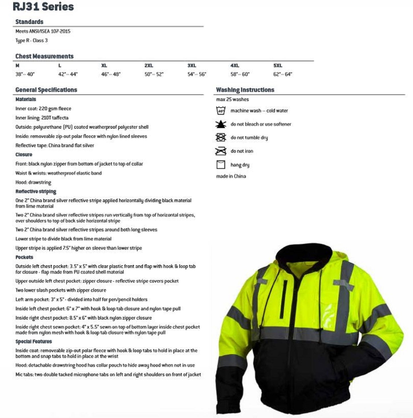 Pyramex Safety Rj3110S Rj31 Series Jackets Hi-Vis Lime Bomber Jacket - Size Small