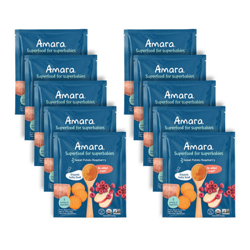Amara Organic Baby Food - Stage 2 - Sweet Potato Raspberry - Baby Cereal To Mix With Breastmilk, Water - Baby Food Pouches Made 