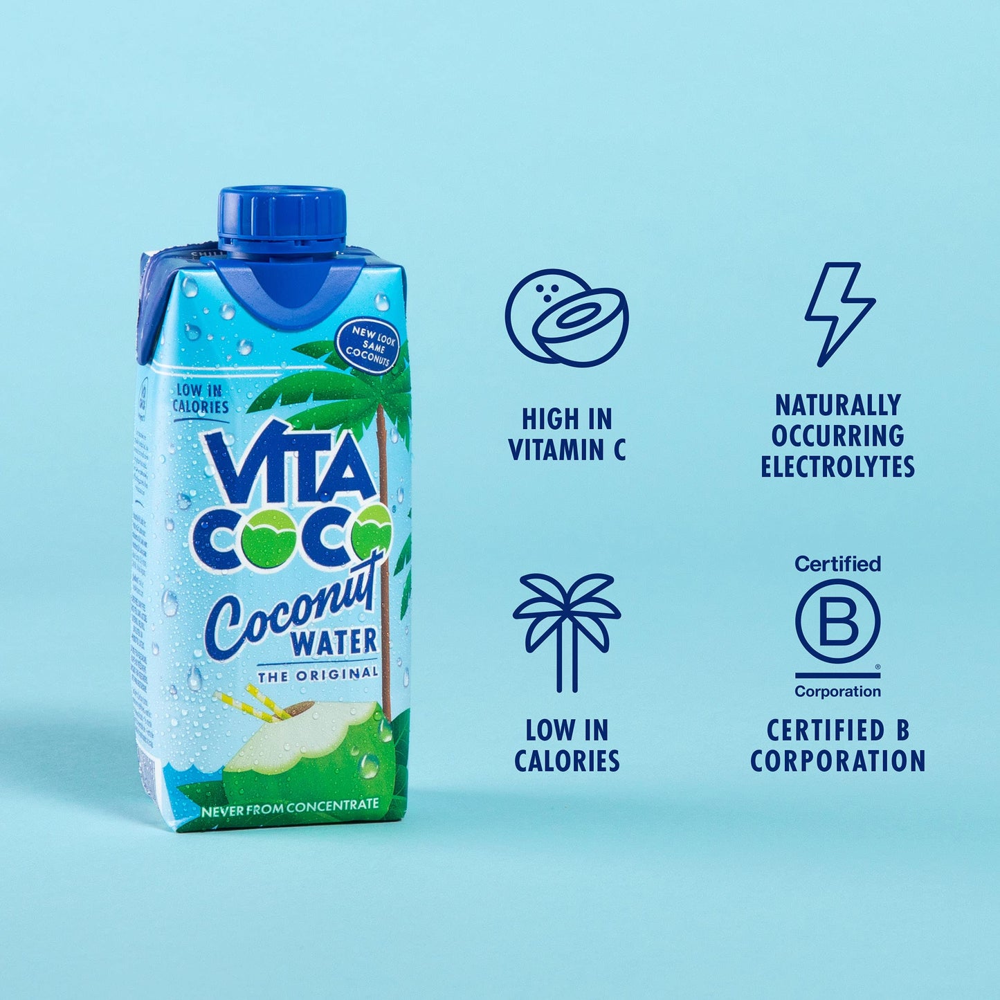 Vita Coco Pure Coconut Water - Naturally Hydrating - 330ml x 12 Pack - Gluten Free - Full of Vitamin C & Potassium