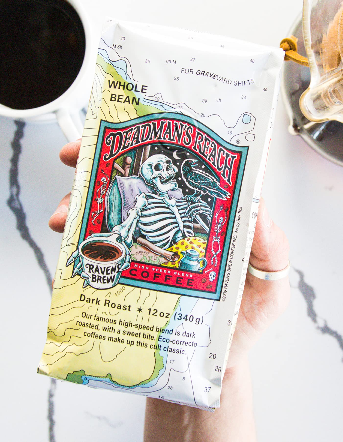 Ravens Brew Coffee Dark Roast High Caffeine Ground Coffee, Deadmans Reach, 2-Pack of 12oz