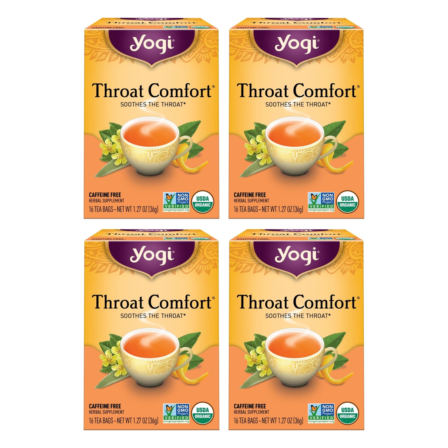 Yogi Tea Throat Comfort Tea - 16 Tea Bags Per Pack (4 Packs) - Herbal Tea For Throats - Organic Throat-Soothing Tea - Includes L