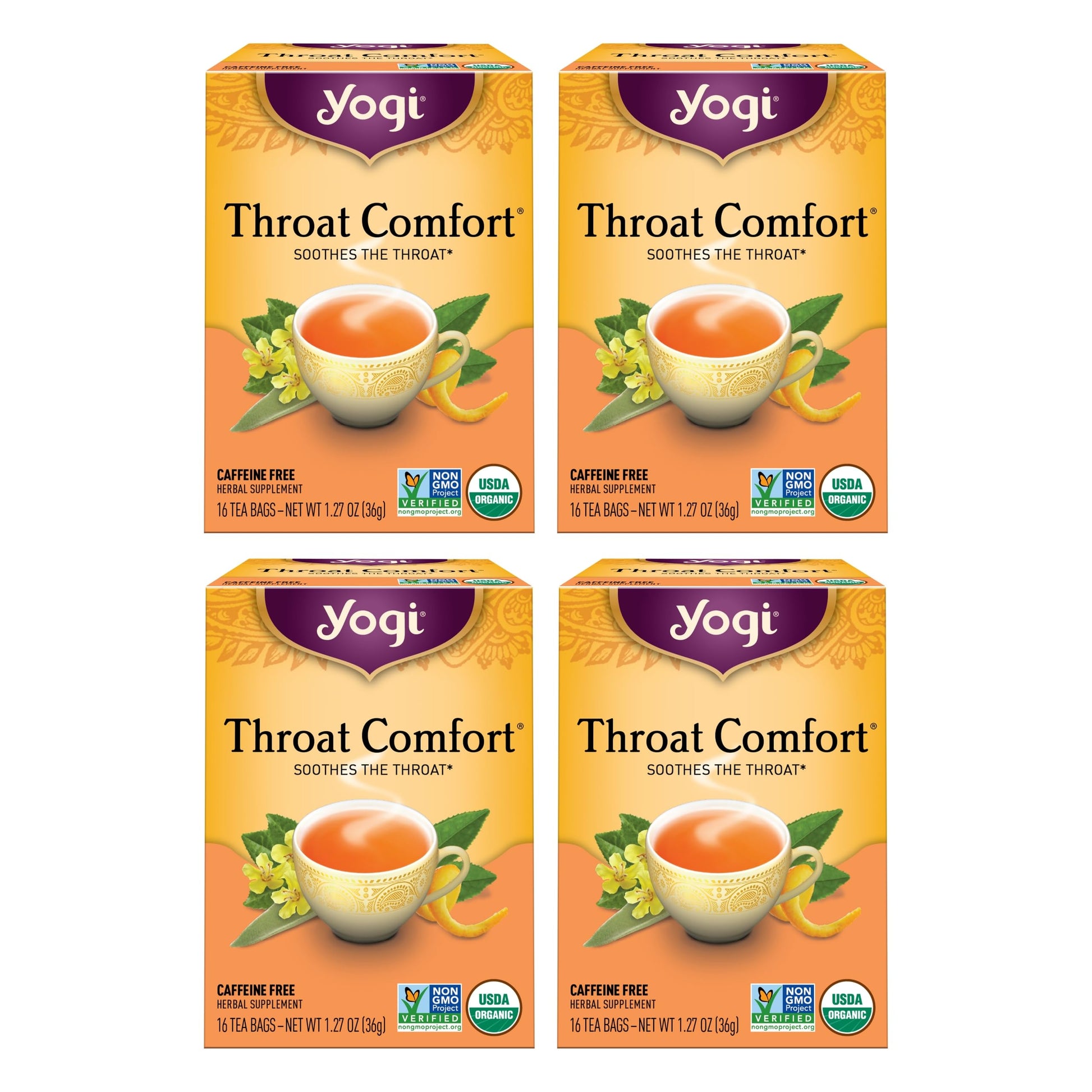 Yogi Tea Throat Comfort Tea - 16 Tea Bags Per Pack (4 Packs) - Herbal Tea For Throats - Organic Throat-Soothing Tea - Includes L