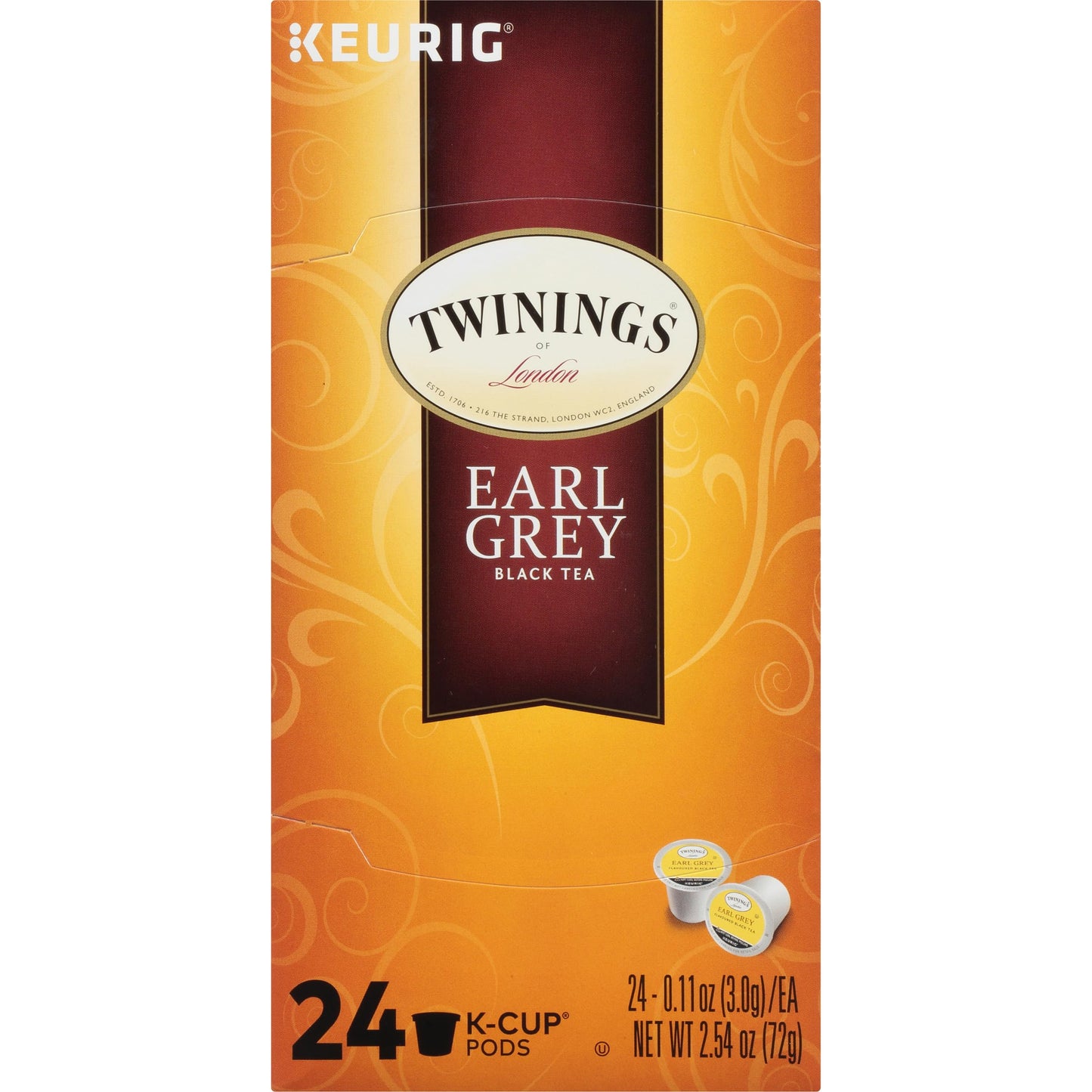 Twinings Earl Grey K-Cup Pods For Keurig, Caffeinated Black Tea Flavoured With Citrus And Bergamot, 24 Count (Pack Of 2)
