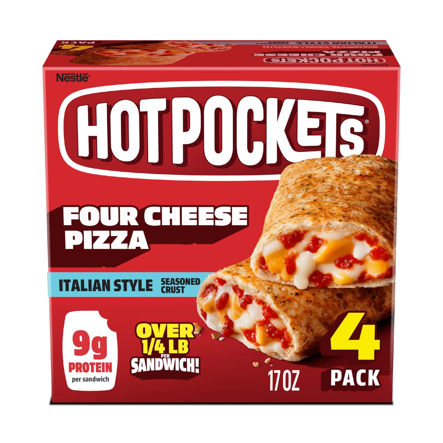 Hot Pockets Four Cheese Pizza, Pizza Pockets, Pizza Snacks, Frozen Air Fryer Snacks, 9g Protein, Frozen Sandwiches, 4-Pack