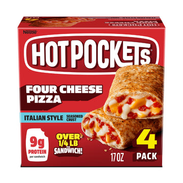 Hot Pockets Four Cheese Pizza, Pizza Pockets, Pizza Snacks, Frozen Air Fryer Snacks, 9g Protein, Frozen Sandwiches, 4-Pack