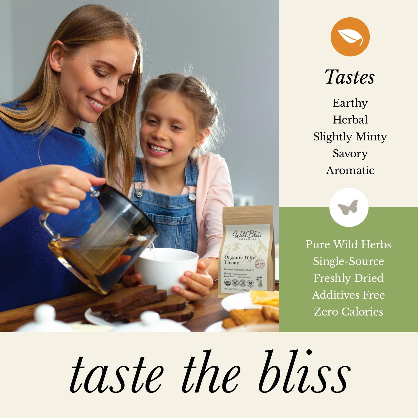 Wild Bliss Organic Wild Breckland Thyme Tea - Loose Leaf Herbal Tea - Caffeine Free - 100 Servings - 7.05 Oz