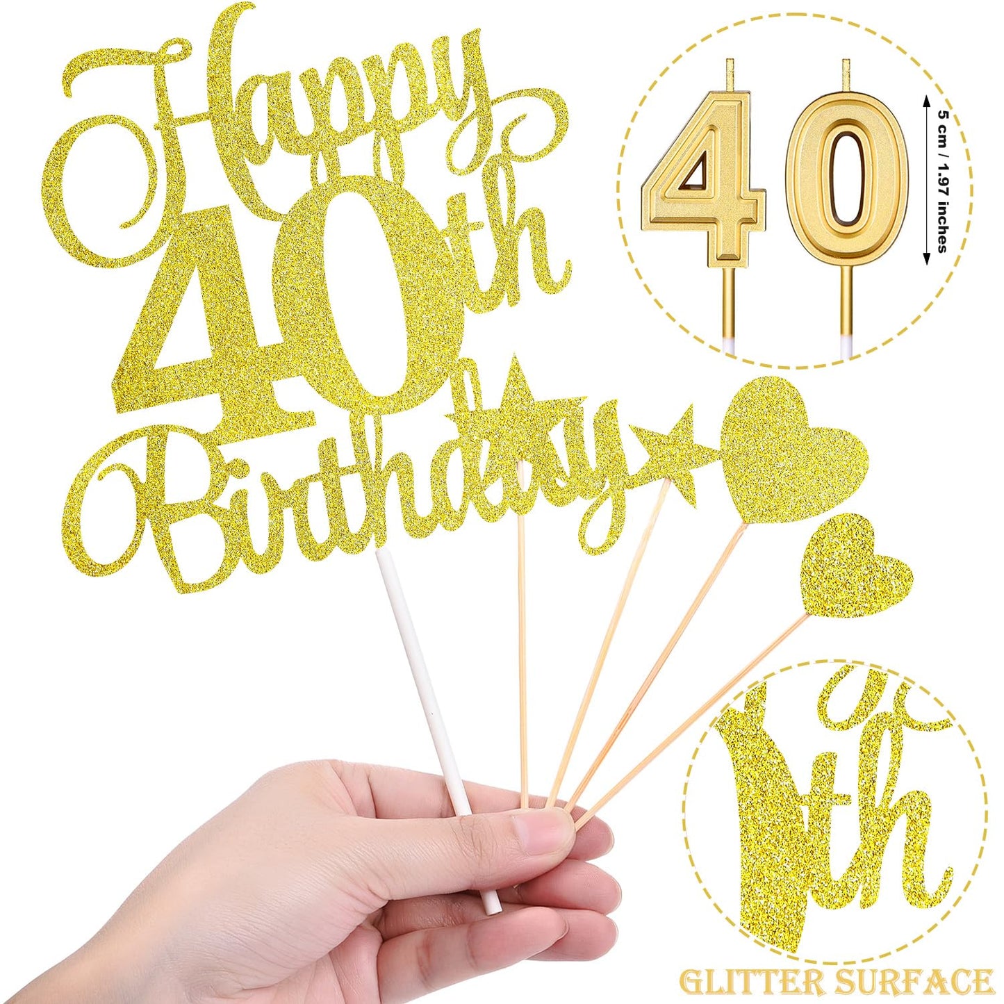 40Th Birthday Cake Decorations Set Include 40Th Birthday Candles Numeral 40 Cake Candles And Happy 40Th Birthday Cake Toppers Wi