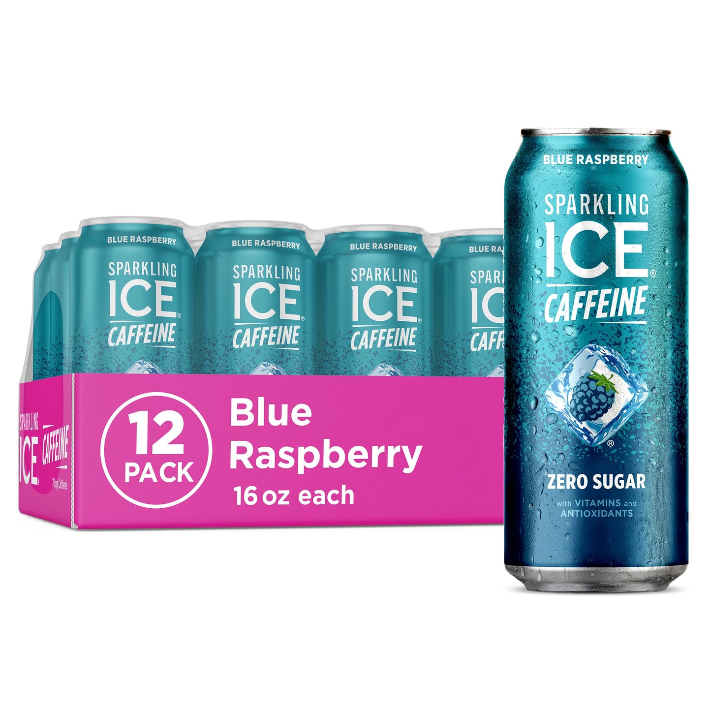 Sparkling ICE Blue Raspberry Sparkling Water, Zero Sugar, 16 Fl Oz (Pack of 12), with Antioxidants and Vitamins