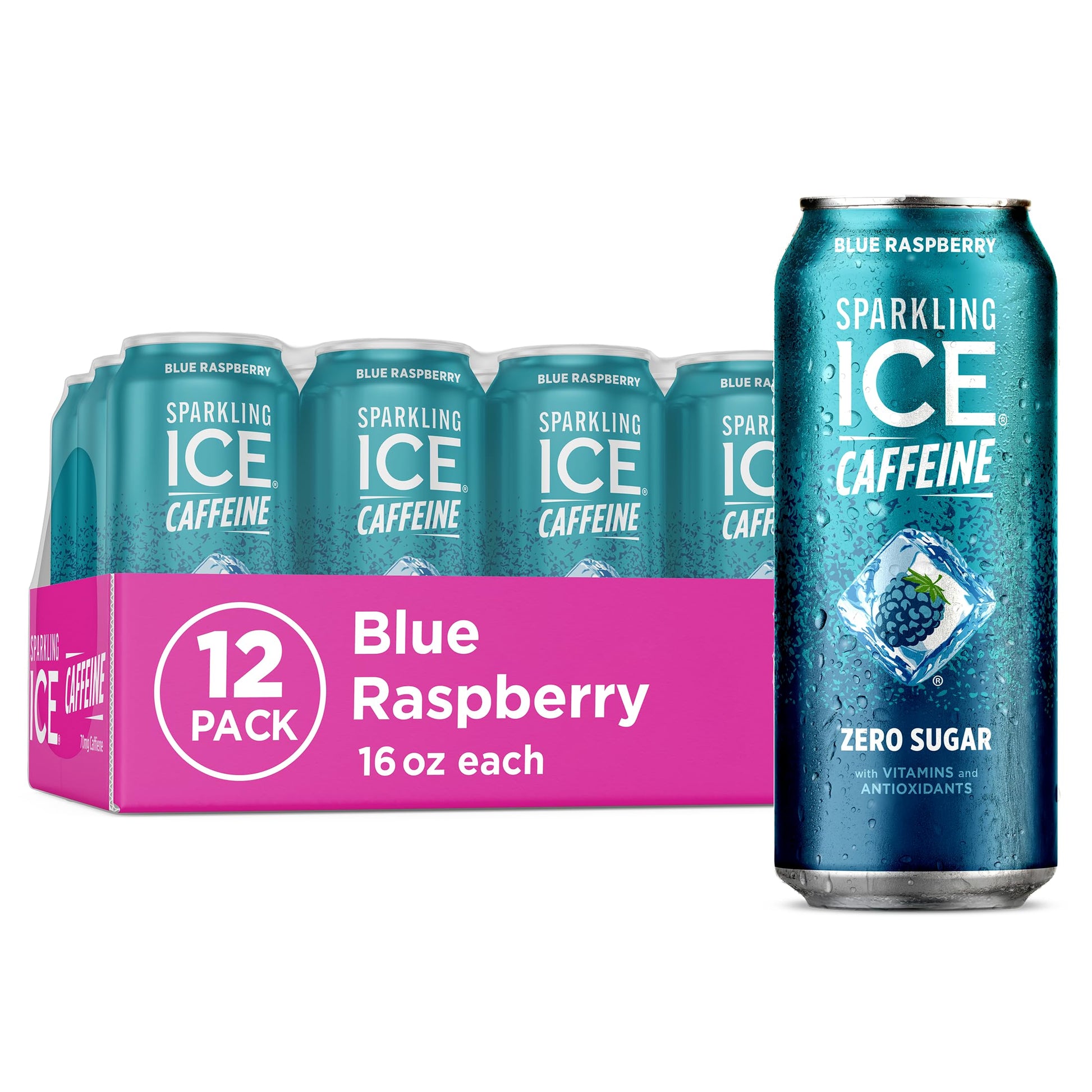 Sparkling ICE Blue Raspberry Sparkling Water, Zero Sugar, 16 Fl Oz (Pack of 12), with Antioxidants and Vitamins