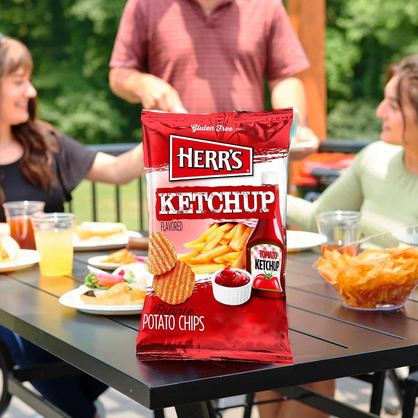Herr'S Ketchup Ripple Potato Chips Sample Pack (Pack Of 12, 1 Ounce Bags) - Bold And Tangy Ketchup-Flavored Chips - Fun For Snac