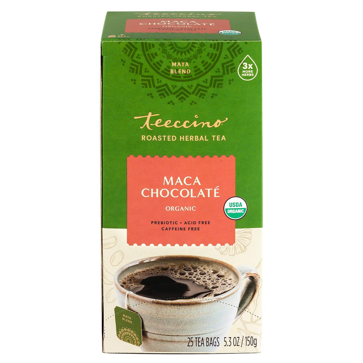 Teeccino Maca Chocolaté Herbal Tea - Caffeine Free, Prebiotic, 25 Tea Bags (Pack of 3)