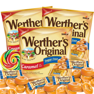 Werther'S Original Caramel Sugar Free Hard Candies, Individually Wrapped Snacks For Adults, Gift Basket Stuffers, Pack Of 3, 1.4