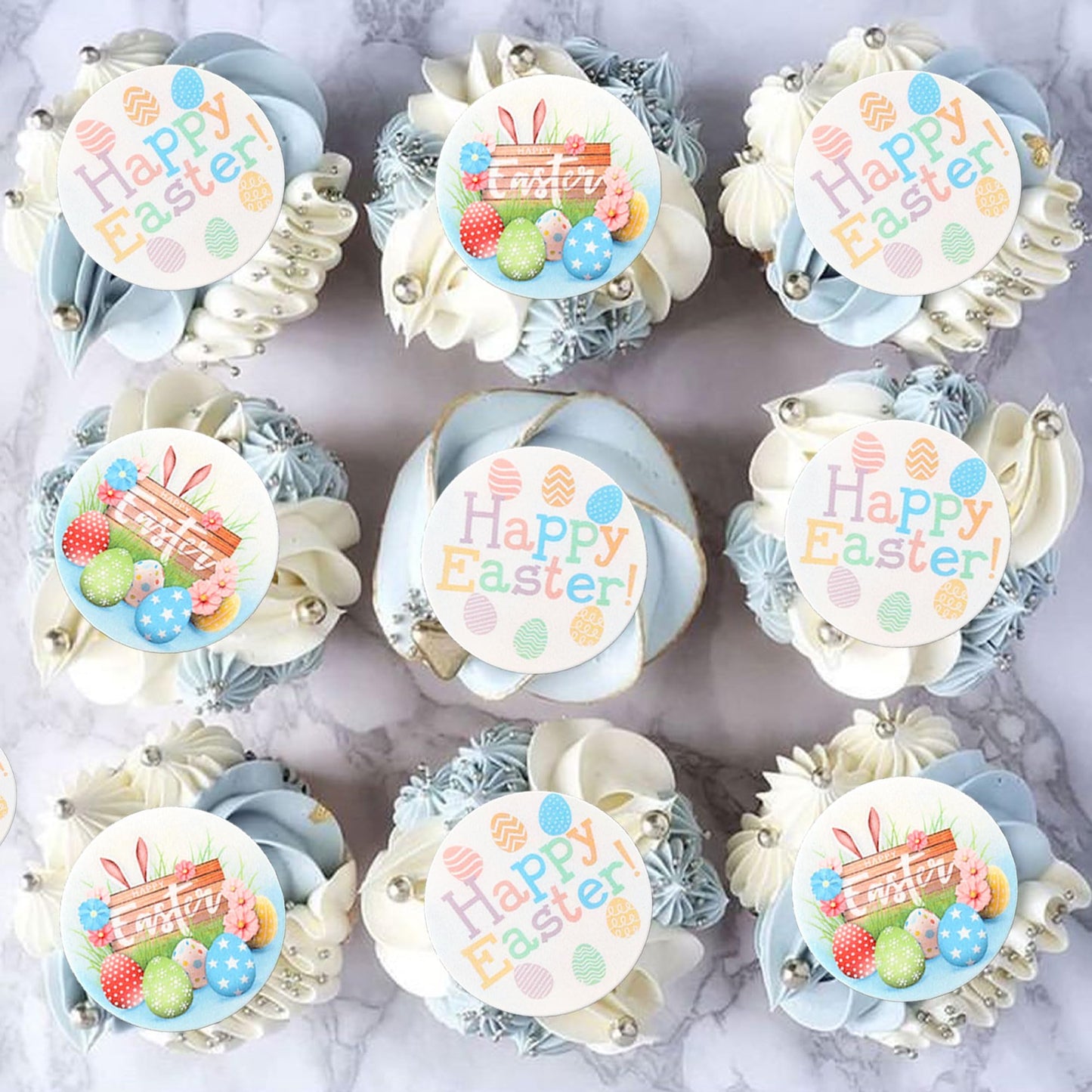Keaziu 40 Pack Edible Cupcake Toppers - Easter Bunny Party Decorations - Rabbit Ears - Color: Easter 2