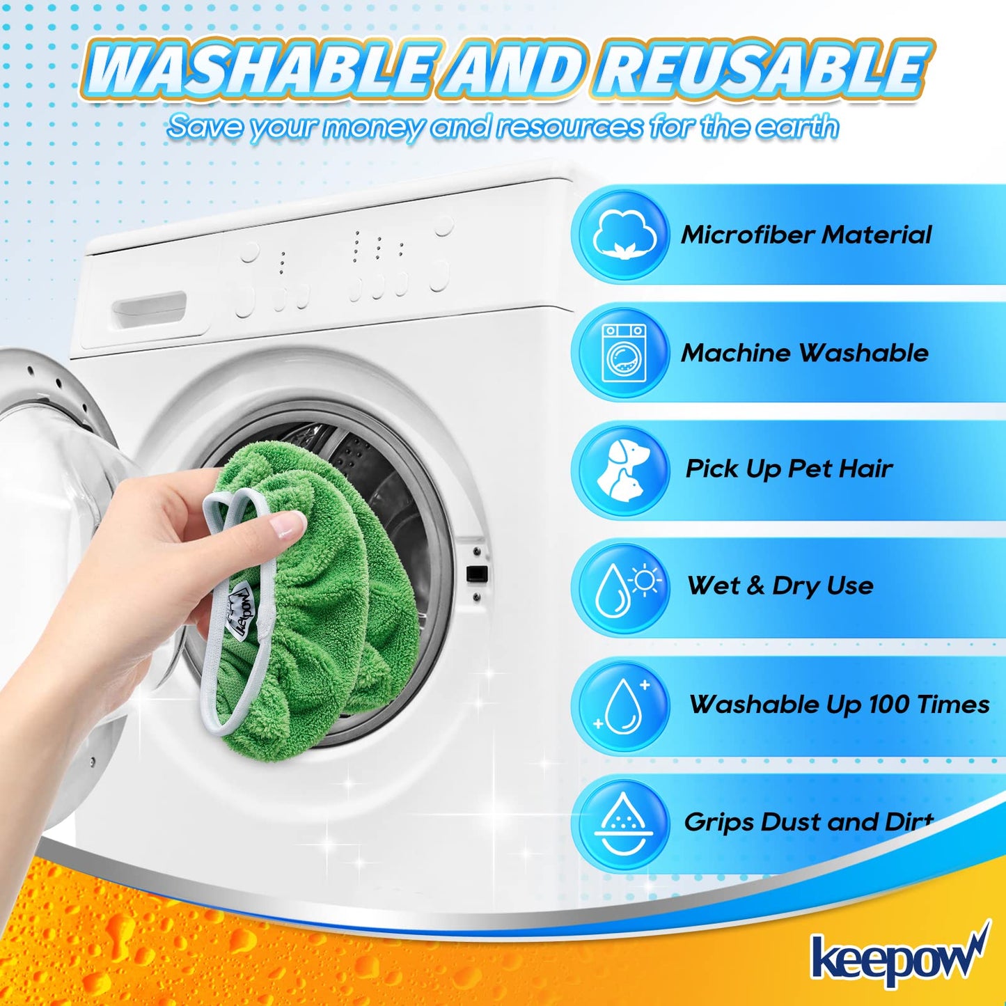 Keepow Reusable Wet Pads Refills Compatible With Swiffer Sweeper Mop, Dry Sweeping Cloths, Microfiber Wet Mopping Cloths For Har