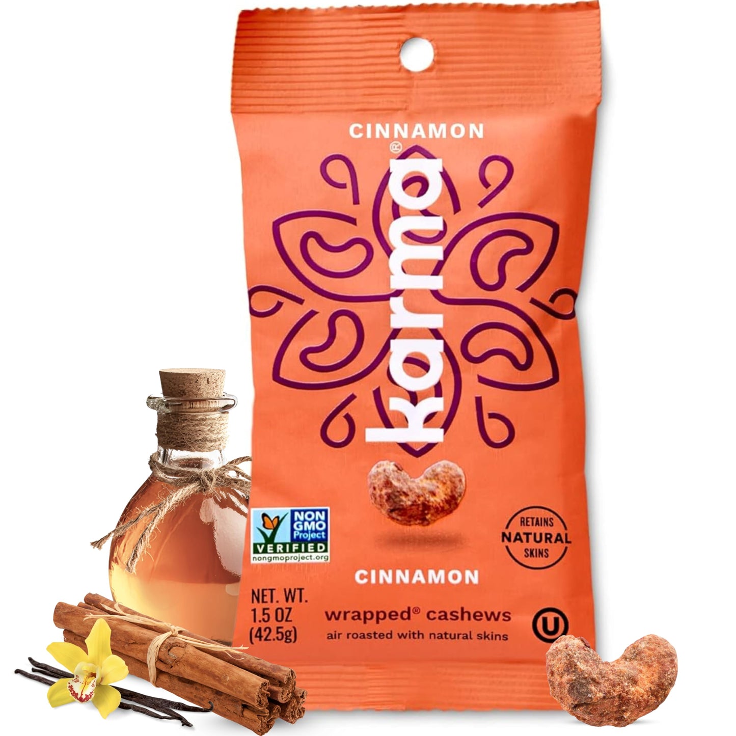 Cinnamon Cashews with Skin by Karma Nuts, Whole, Sweet, Roasted, Vegan, Gluten Free, Low Net Carb, Natural, Everyday Nut Snack, 