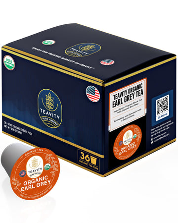 Organic Earl Grey Tea Pods for Keurig - Caffeinated Unsweet Black Tea for K Cup Brewing by Teavity (36 Tea Pods)