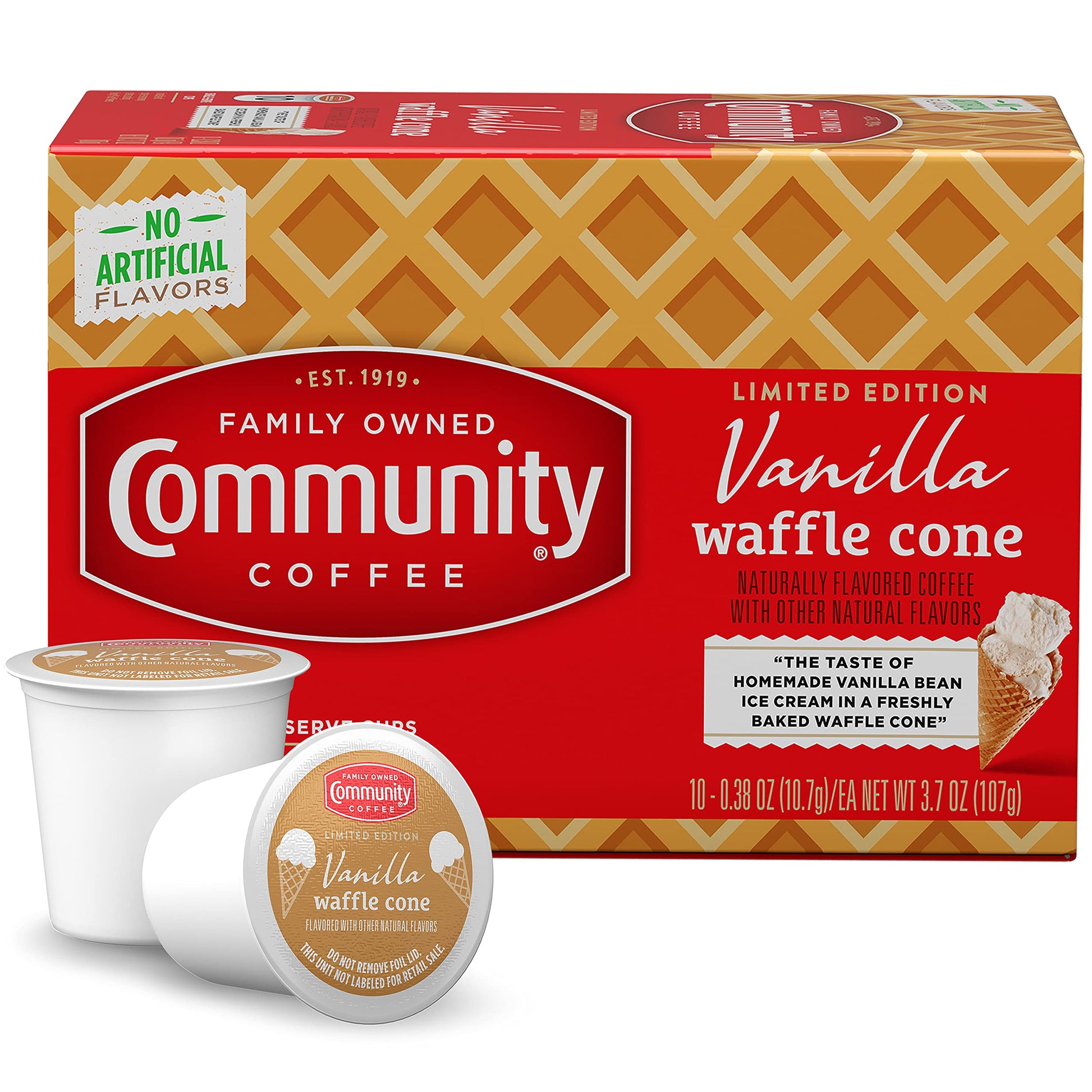 Community Coffee Vanilla Waffle Cone Flavored Coffee Pods, 10 Count, Compatible with Keurig 2.0