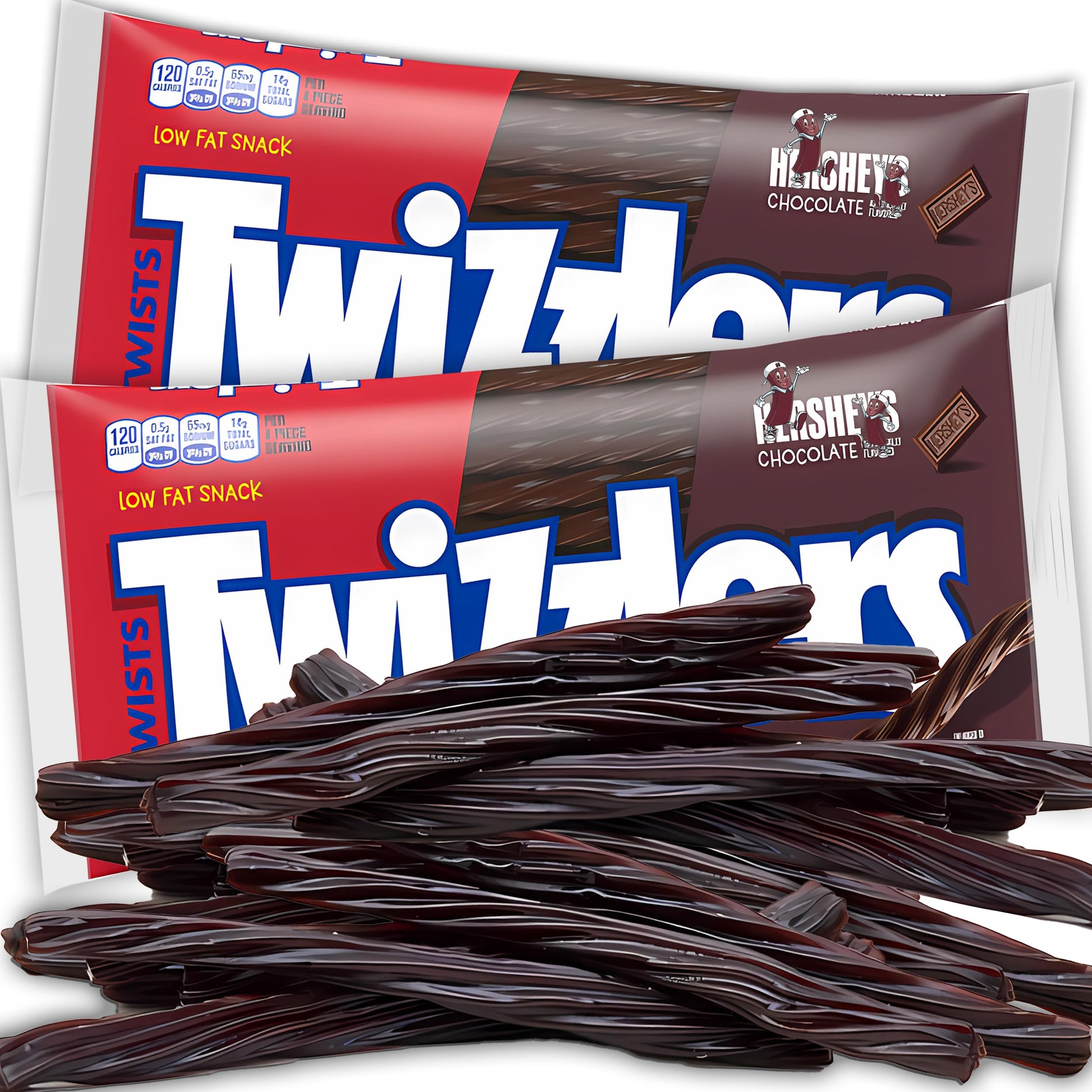 Partypom Chocolate Licorice Twists, Soft & Chewy Candy Sticks, 2 Pack, 12 Oz. Each, Low Fat, Kosher Snack