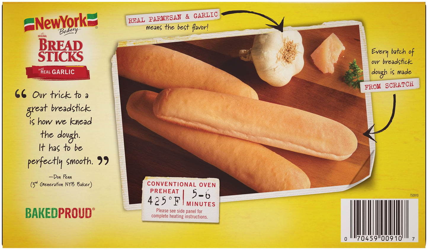 New York Bakery Breadsticks With Real Garlic, 10.5 Oz, 6 Count Box (Frozen)