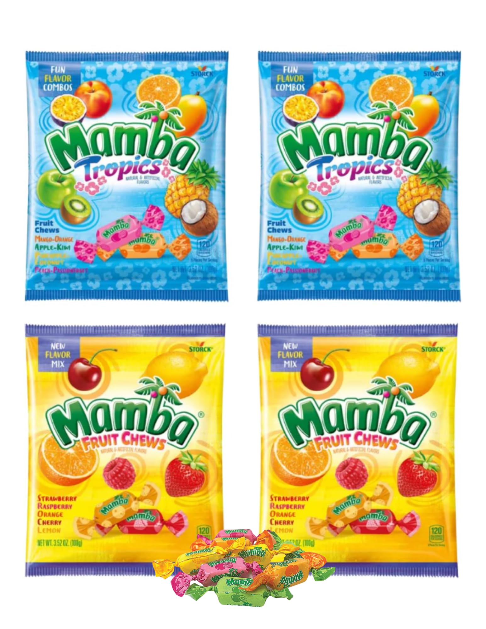 Mamba Fruit Chews & Tropics Assorted Candy Assorted Candy - Chewy candy that is Full of Great Flavors, Individually Wrapped and 