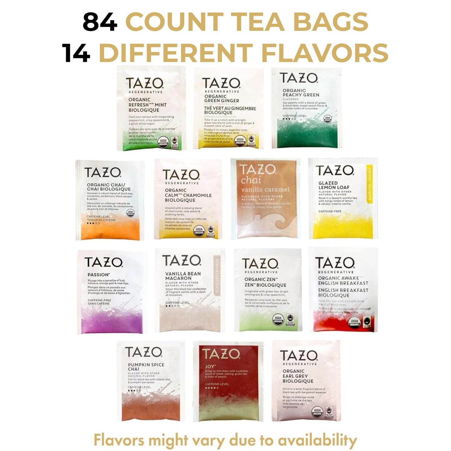 84 Tea Bags - Tea Bags Sampler Assortment Variety Pack Gift Box (42 Count - Pack Of 2) 14 Different Flavors Gifts For Her Him Women Men Tea Lovers Couples Family Friends Coworker