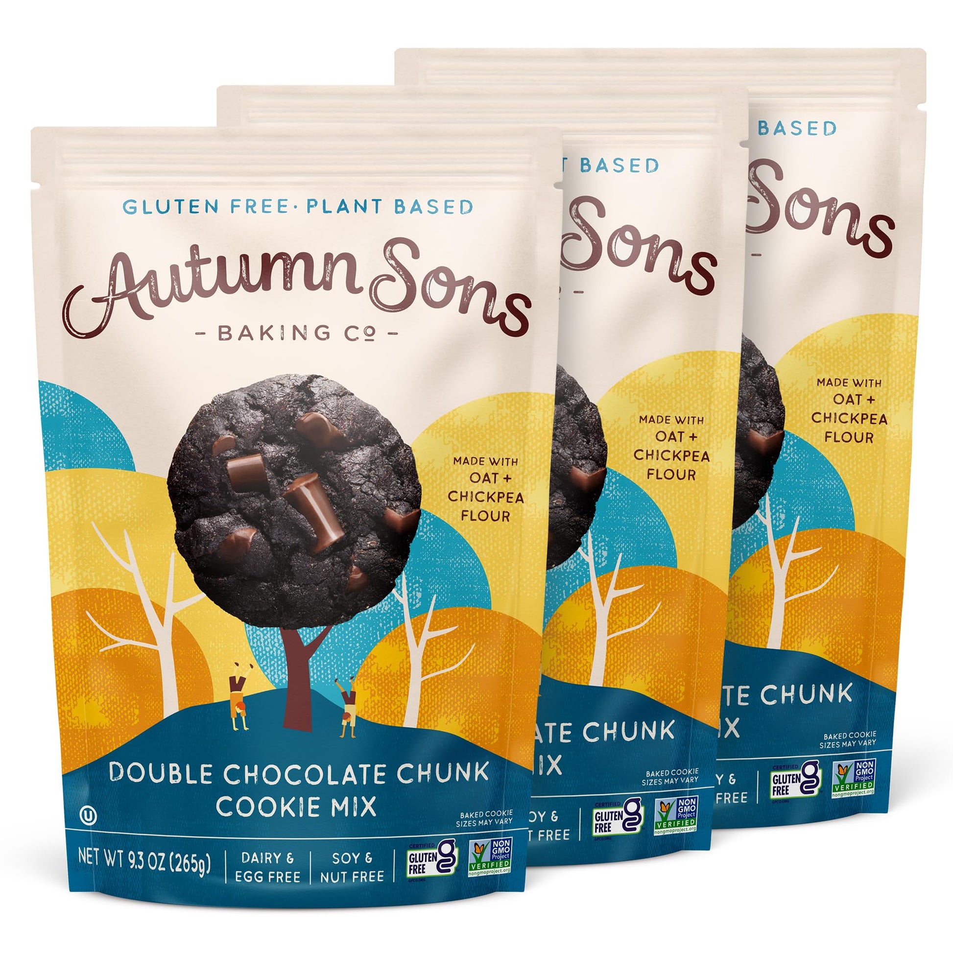Autumn Sons Baking Co. Gluten Free Double Chocolate Chunk Cookie Mix. Vegan Plant Based Baking Mix. Top 9 Allergen Free. Dairy Free  Nut Free  Soy Free  Non Gmo 9.3 Oz (Pack Of 3)