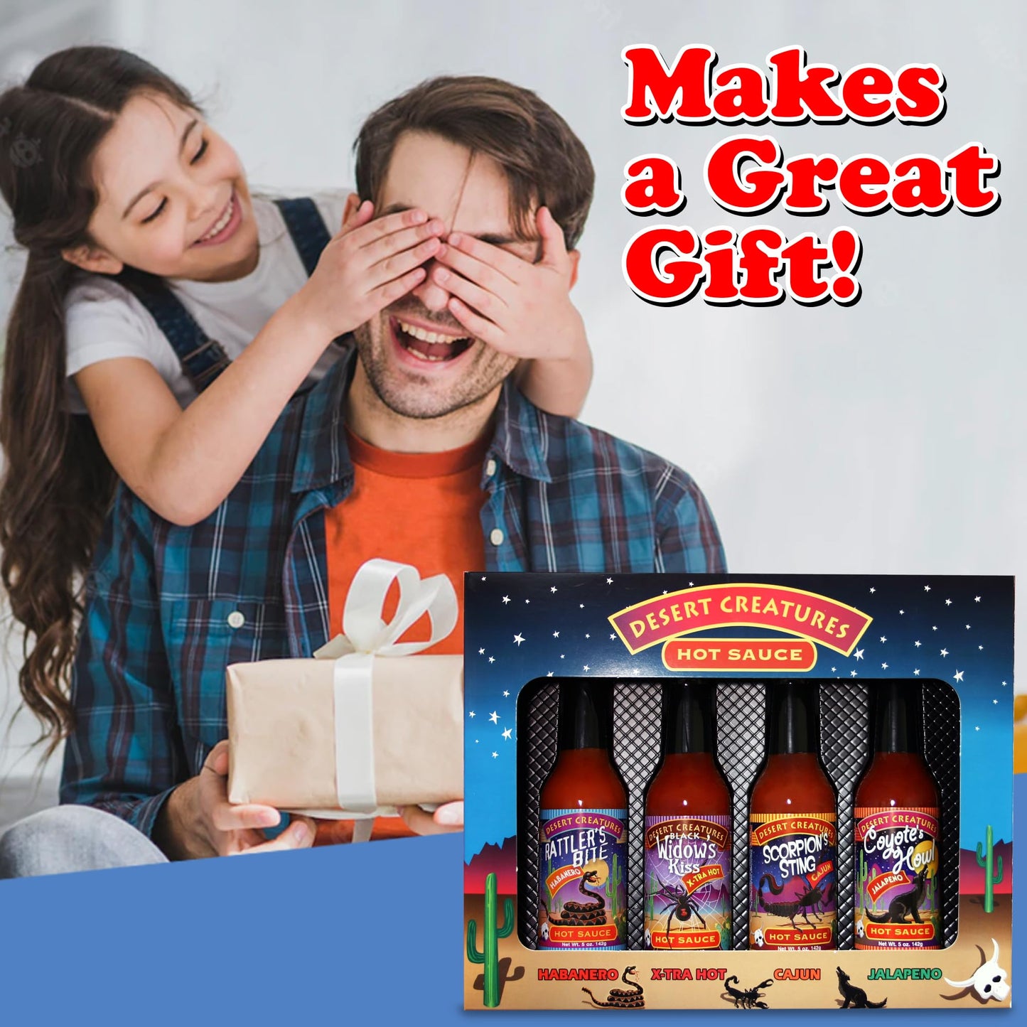 Desert Creatures Hot Sauce Gift Set 4 Pack - 4 - 5 oz - Premium Gourmet Hot Sauce for Chicken Wings and Breakfast Burritos-Perfe
