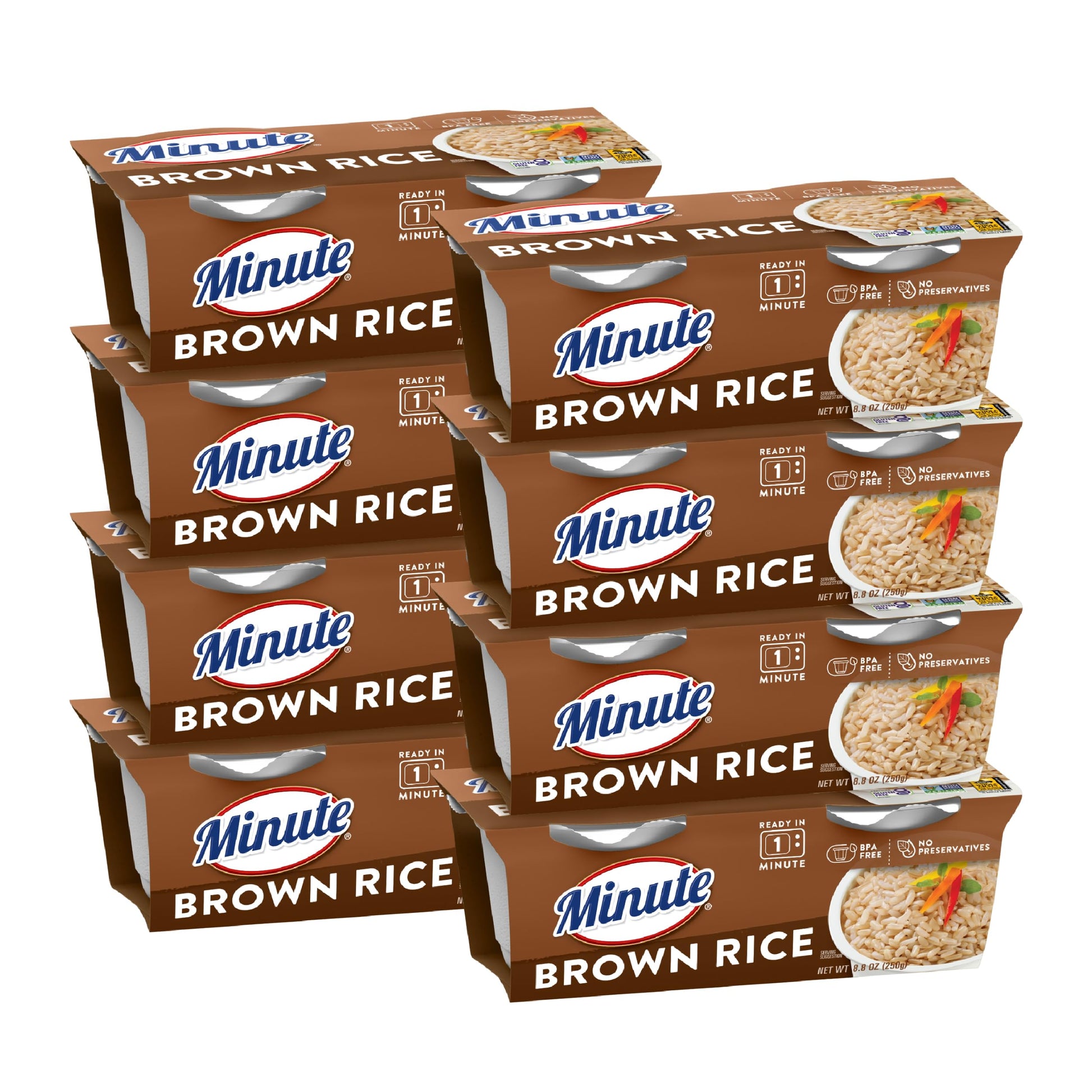 Minute Ready-to-Serve Brown Rice, Microwavable Rice Cups, 8.8-Ounce Cups (Pack of 8)