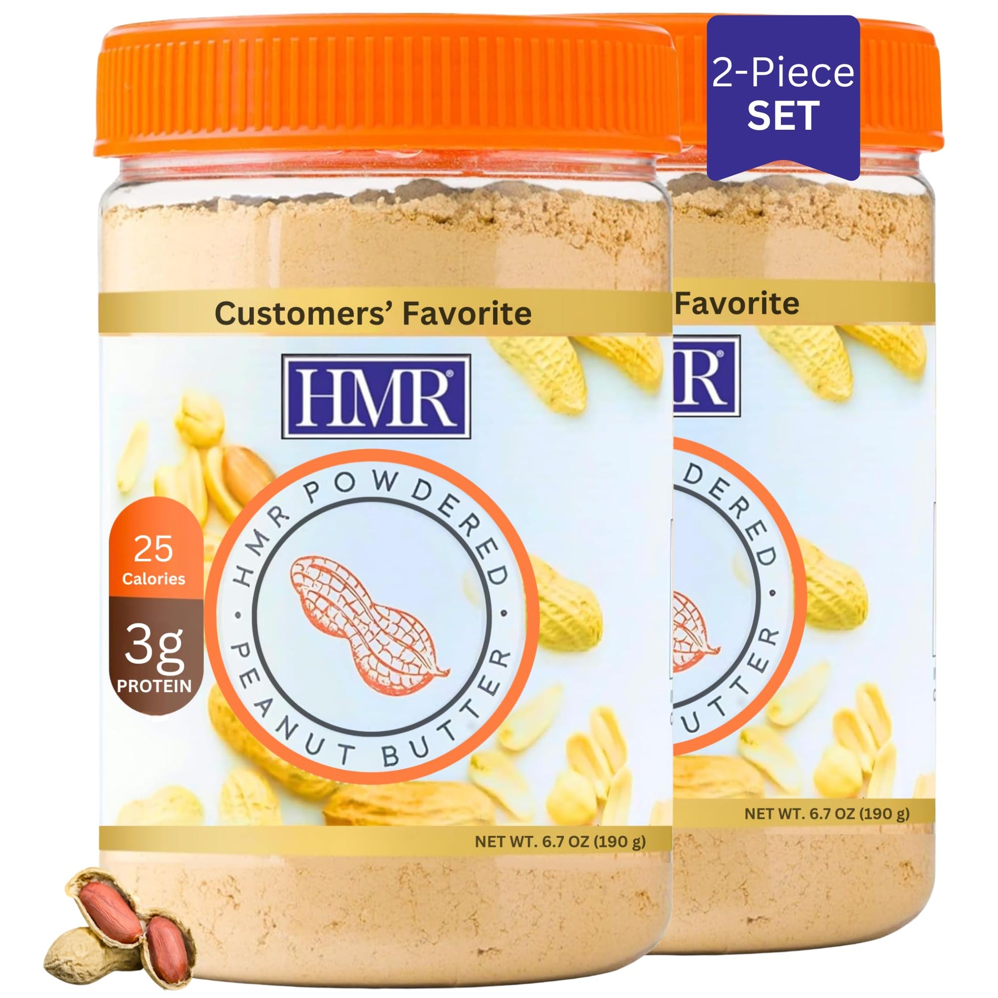 2-Pack HMR Peanut Butter Powder | Powdered Peanut Butter (32 Servings), Powder Mix from Real Dry-Roasted Peanuts, 3 grams of Pro