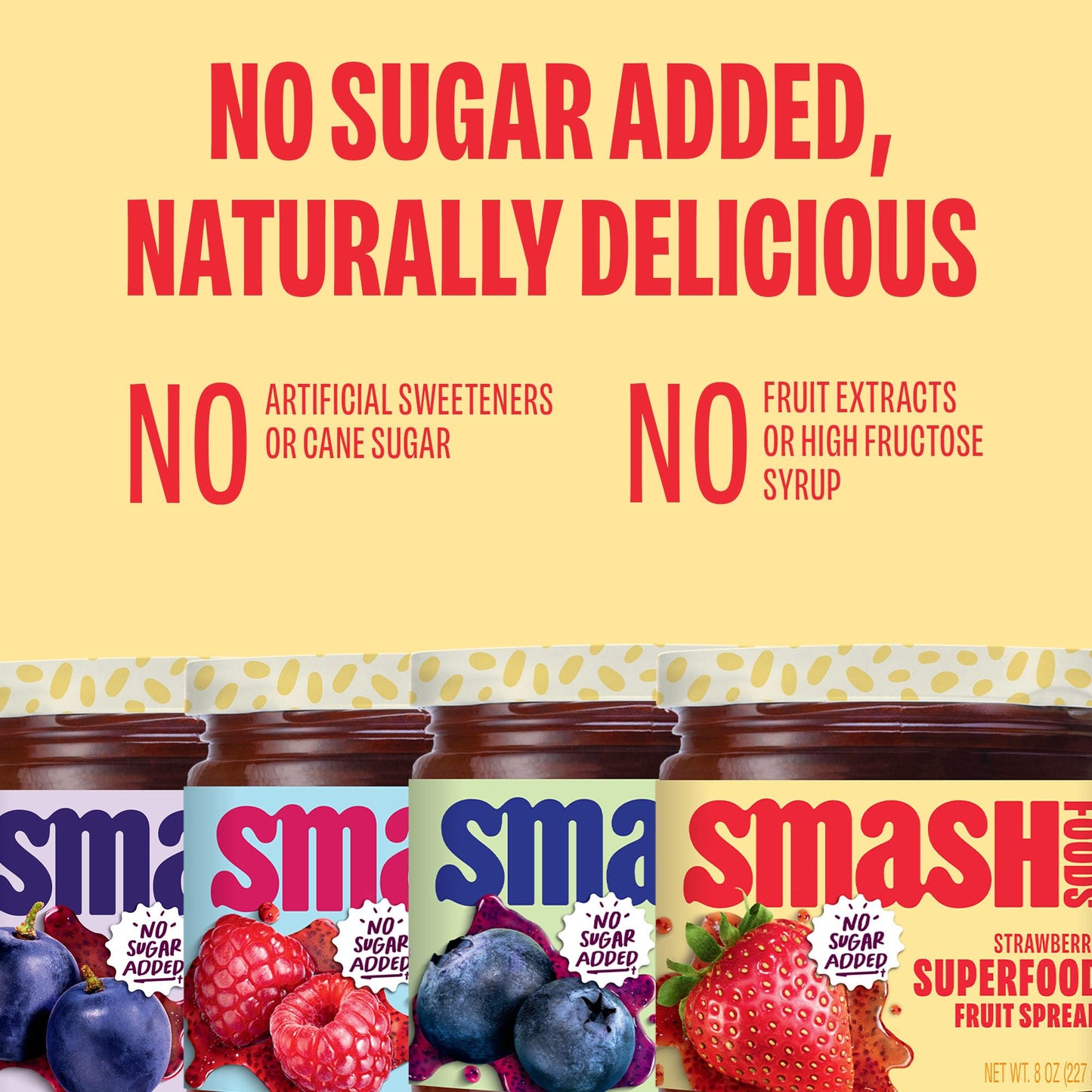 Smash Foods Jam | Classics Variety 4-Pack | Low-Calorie, No Sugar Added Keto Jam with Upcycled Fruit & Chia Seeds | Vegan, Paleo